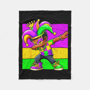 Mardi Gras Funny Dabbing Black Boy Jester Hat Kid  Fleece Blanket