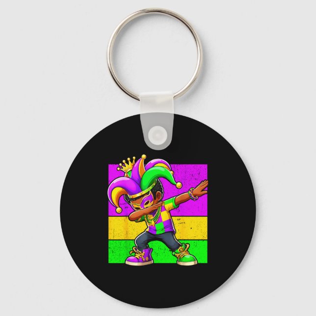 Mardi Gras Funny Dabbing Black Boy Jester Hat Kid  Key Ring (Front)