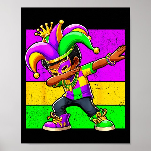 Mardi Gras Funny Dabbing Black Boy Jester Hat Kid  Poster (Front)