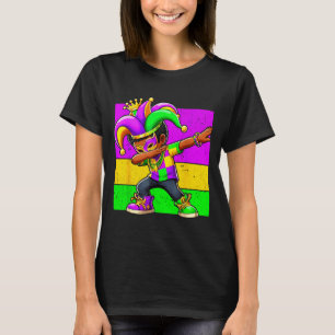 Mardi Gras Funny Dabbing Black Boy Jester Hat Kid  T-Shirt