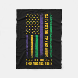 Mardi Gras Galveston Texas Fleur-de-lis American F Fleece Blanket