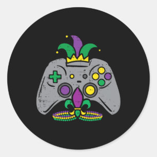 Mardi Gras Gaming Controller Gamer Men Boys Kids Y Classic Round Sticker