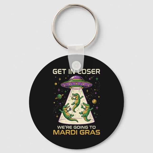 Mardi Gras Gator Alien Abduction Key Ring (Front)