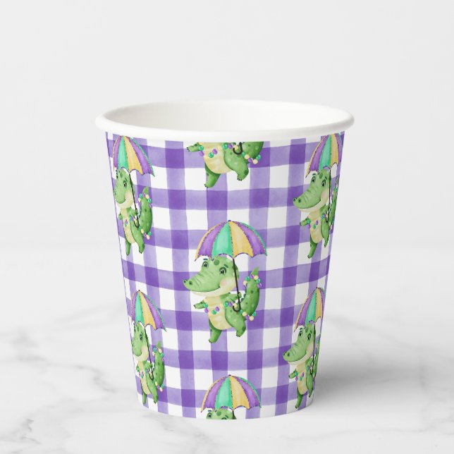 Mardi Gras Gator and Gingham Paper cup (Front)