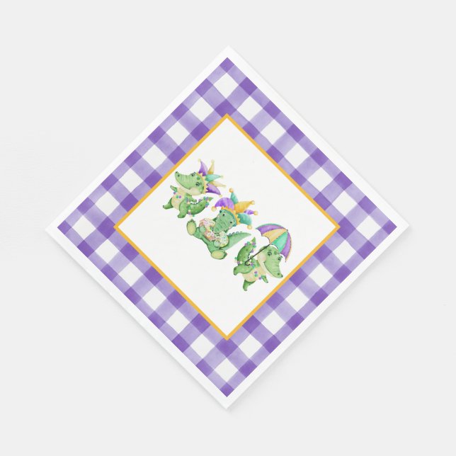 Mardi Gras Gator Party Paper Napkin (Corner)