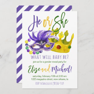Mardi Gras Gender Reveal Invitation