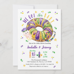Mardi Gras Gender Reveal Lt Skin Tone Invitation