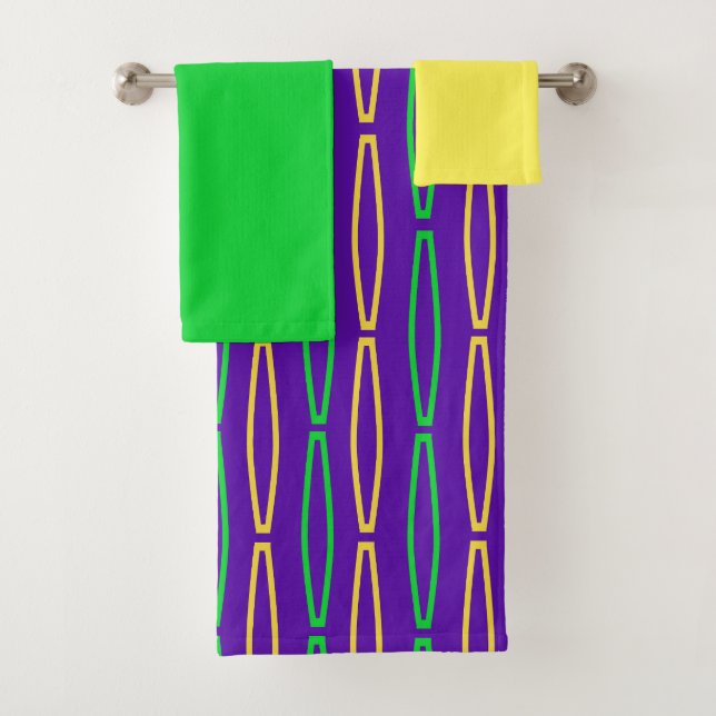 Mardi Gras Geometric Repeat  Bath Towel Set (Insitu)