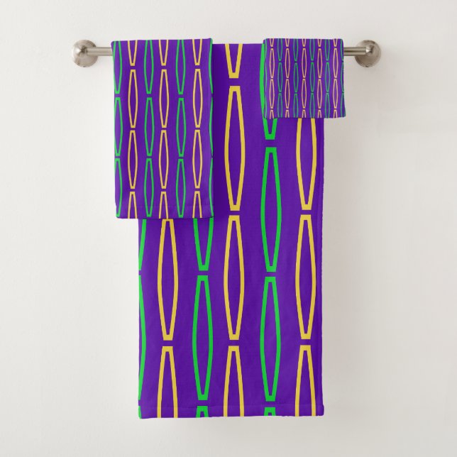 Mardi Gras Geometric Repeat  Bath Towel Set (Insitu)