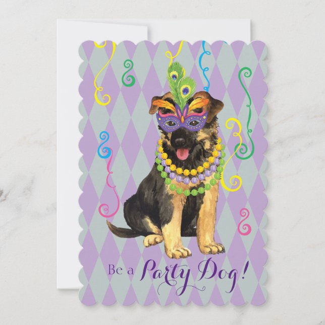 Mardi Gras German Shepherd Invitation (Front)