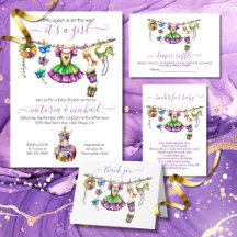 Mardi Gras Girl Baby Shower Invitation