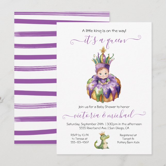 Mardi Gras Girl Baby Shower Invitation (Front/Back)