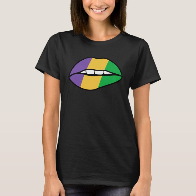 Mardi Gras Girl Lips Festival Colours Carnival T-Shirt (Front)