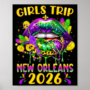 Mardi gras girls trip new orleans 2026 lips poster