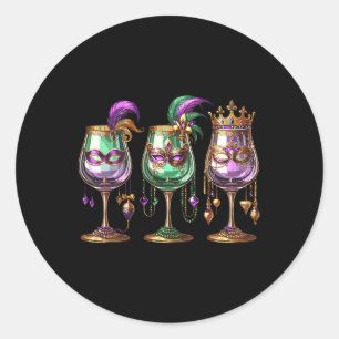 Mardi Gras Gl Of Wine Funny Drinking Wine Festival Classic Round Sticker