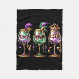 Mardi Gras Gl Of Wine Funny Drinking Wine Festival Fleece Blanket