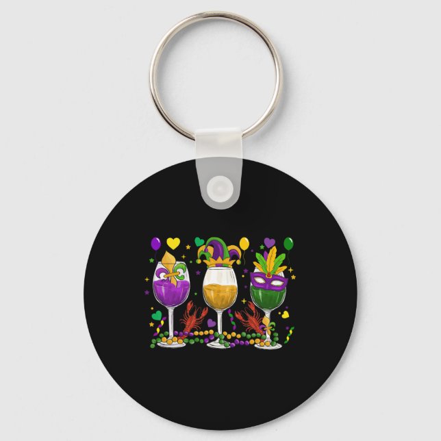Mardi Gras Gl Of Wine Funny Drinking Wine Festival Key Ring (Front)