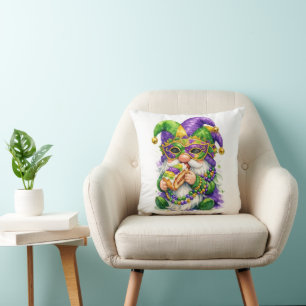 Mardi Gras Gnome Eating King Cake Cushion