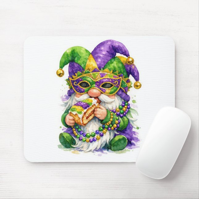 Mardi Gras Gnome Eating King Cake Mouse Mat (With Mouse)