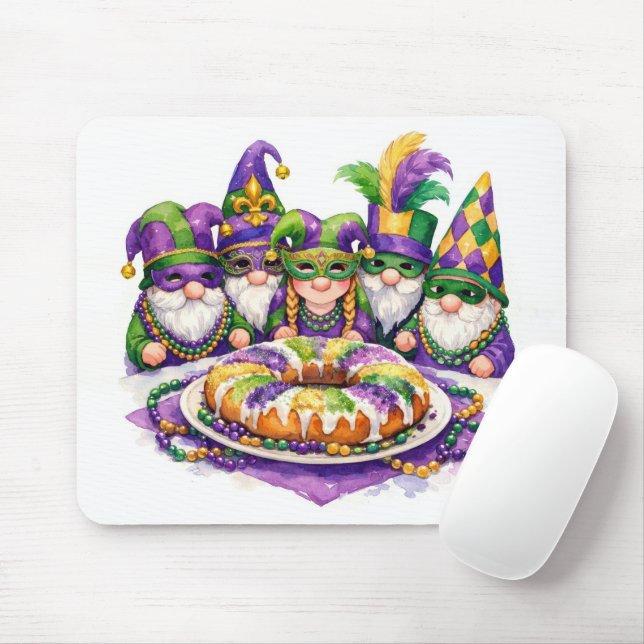 Mardi Gras Gnome Party With King Cake Mouse Mat (With Mouse)