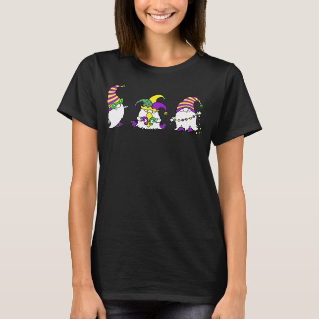 Mardi Gras Gnome Trio Cute Carnival T-Shirt (Front)