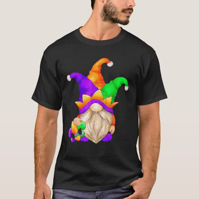 Mardi Gras Gnomes Holding Mask Love Mardi Gras Gno T-Shirt (Front)