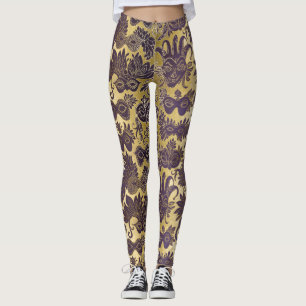 Mardi Gras Gold and Purple Masks Leggings