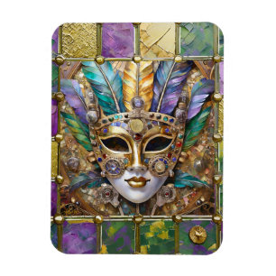 Mardi Gras Gold & Ceramic Colourful Feather Mask Magnet