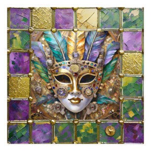 Mardi Gras Gold & Ceramic Colourful Feather Mask Photo Print