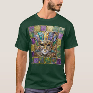 Mardi Gras Gold & Ceramic Colourful Feather Mask T-Shirt