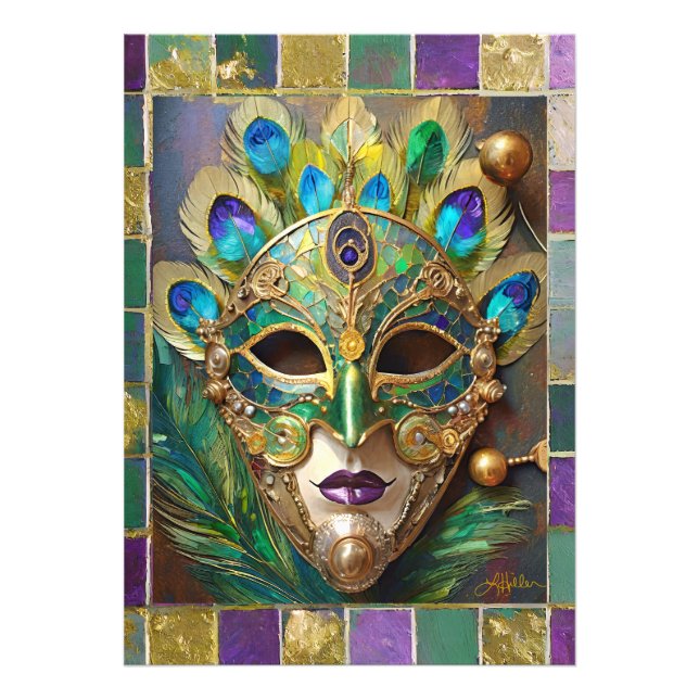 Mardi Gras Gold Ceramic Peacock Feather Mask Photo Print (Front)