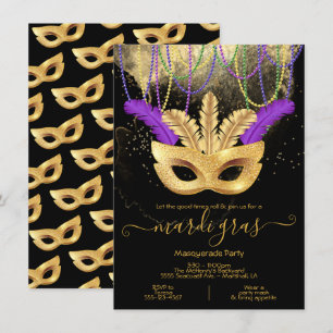 Mardi Gras Gold Masquerade Party Invitation