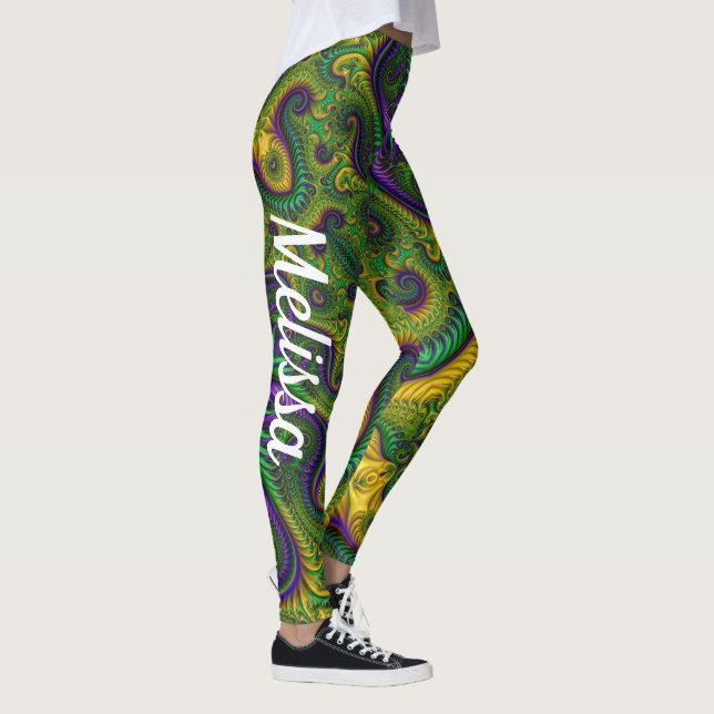 Mardi Gras Gold Purple Black Green Leggings Name (Right)