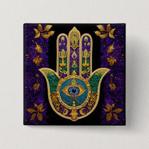Mardi Gras Gold Purple Green Hamsas Art 15 Cm Square Badge