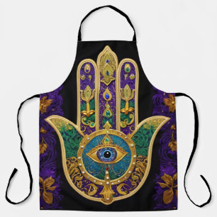 Mardi Gras Gold Purple Green Hamsas Art Apron