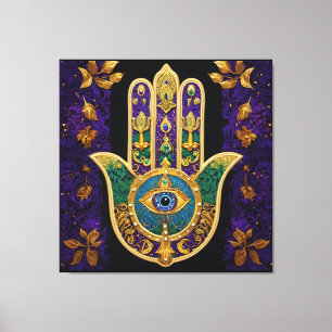 Mardi Gras Gold Purple Green Hamsas Art Canvas Print