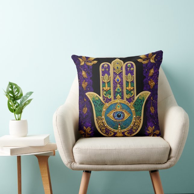 Mardi Gras Gold Purple Green Hamsas Art Cushion (Chair)
