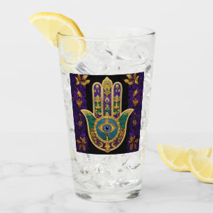 Mardi Gras Gold Purple Green Hamsas Art Glass