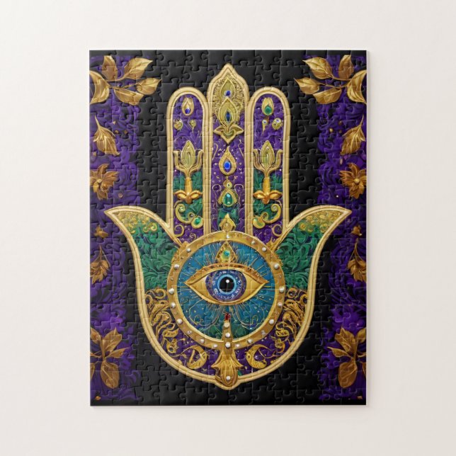 Mardi Gras Gold Purple Green Hamsas Art Jigsaw Puzzle (Vertical)