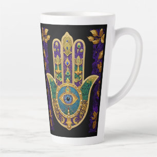 Mardi Gras Gold Purple Green Hamsas Art Latte Mug