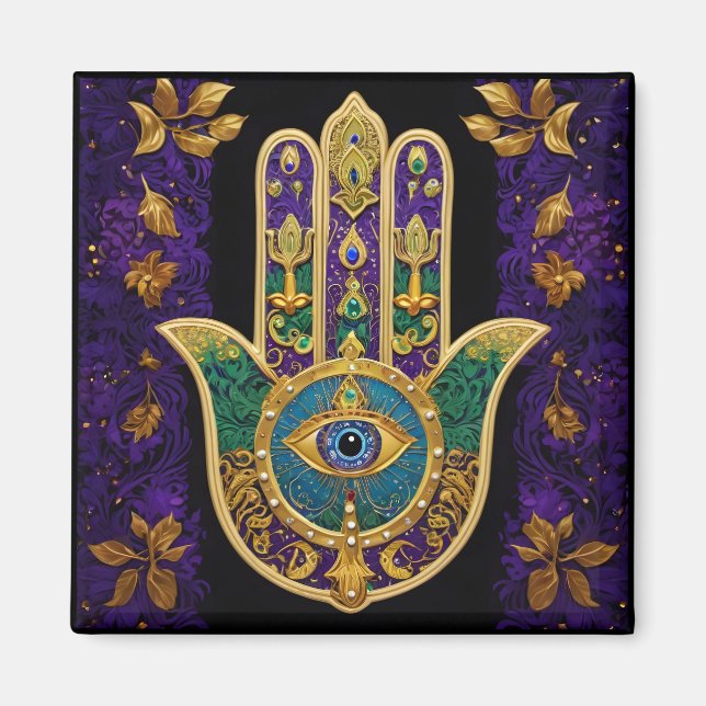 Mardi Gras Gold Purple Green Hamsas Art Magnet (Front)