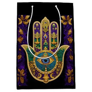 Mardi Gras Gold Purple Green Hamsas Art Medium Gift Bag