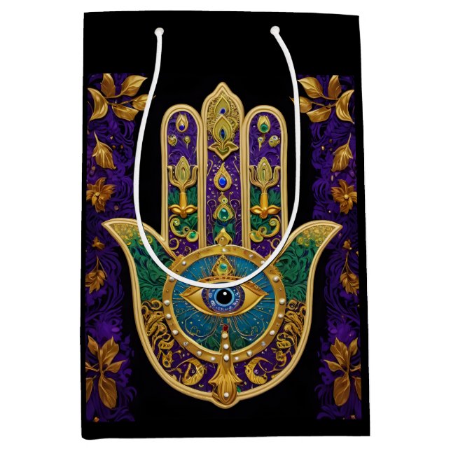 Mardi Gras Gold Purple Green Hamsas Art Medium Gift Bag (Front)