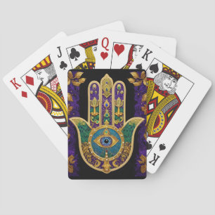 Mardi Gras Gold Purple Green Hamsas Art Playing Cards