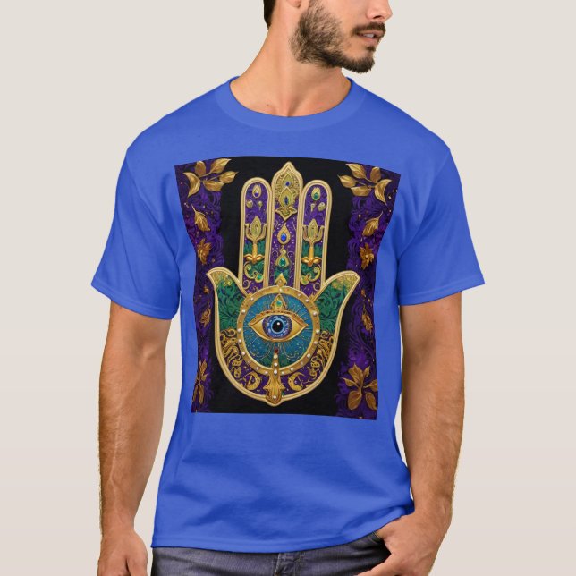 Mardi Gras Gold Purple Green Hamsas Art T-Shirt (Front)