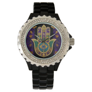 Mardi Gras Gold Purple Green Hamsas Art Watch