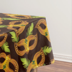 Mardi Gras Golden Mask Green Feathers Tablecloth