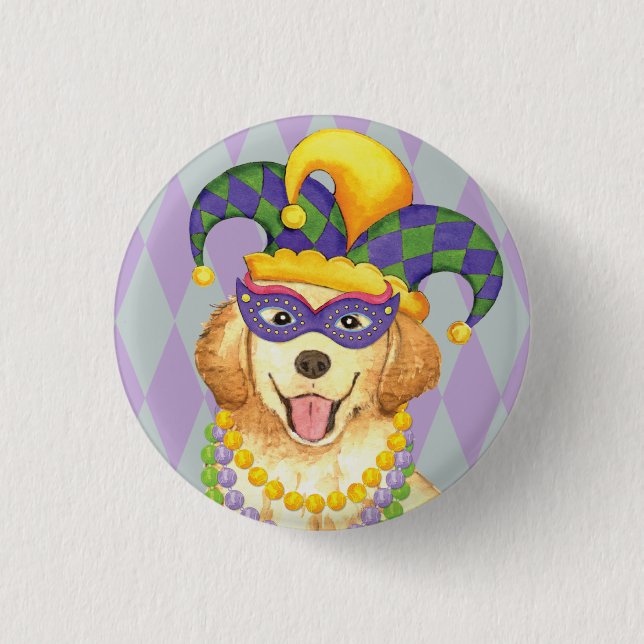 Mardi Gras Golden Retriever 3 Cm Round Badge (Front)