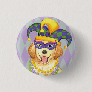 Mardi Gras Golden Retriever 3 Cm Round Badge