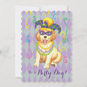 Mardi Gras Golden Retriever Invitation